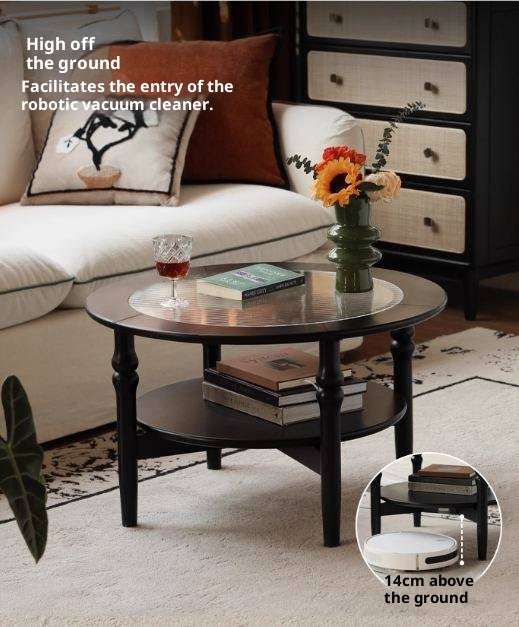 Rubber Solid Wood French Retro Glass Coffee Table.