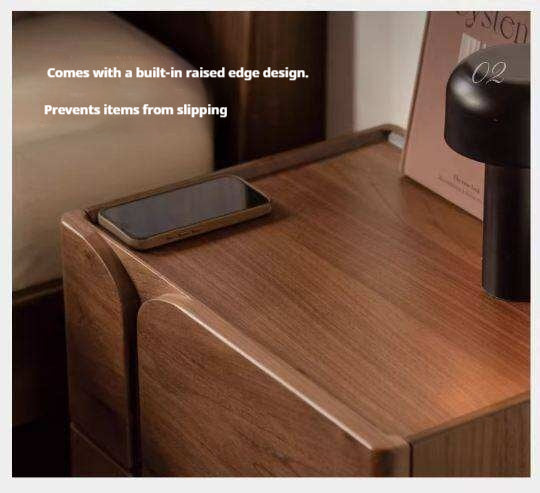 Black Walnut Solid Wood Nightstand with Light Luxury Storage Cabinet