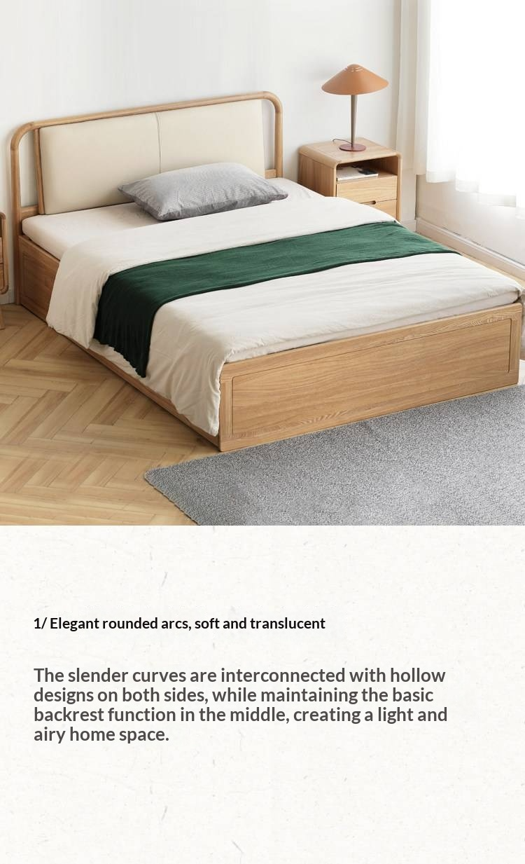 Ash Solid Wood Floor Bed — Modern Minimalist, High Box Design with Genuine Leather