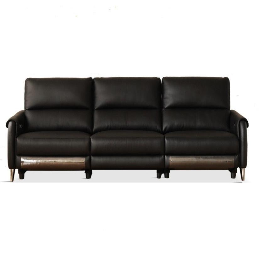 Leather Top Layer Yellow Cowhide Black Multifunctional Electric Sofa,