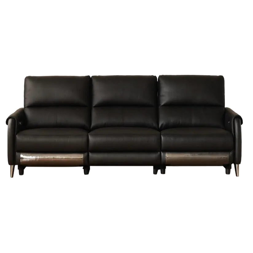 Genuine leather zero-wall electric recliner sofa with high backrest, deep cushioned seats
