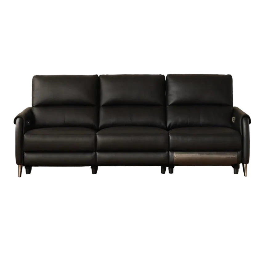 Genuine leather zero-wall electric recliner sofa with high backrest, deep cushioned seats