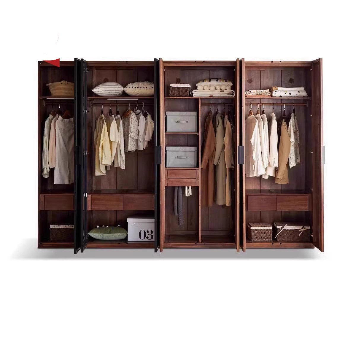 Black Walnut Solid Wood Wardrobe Combination.