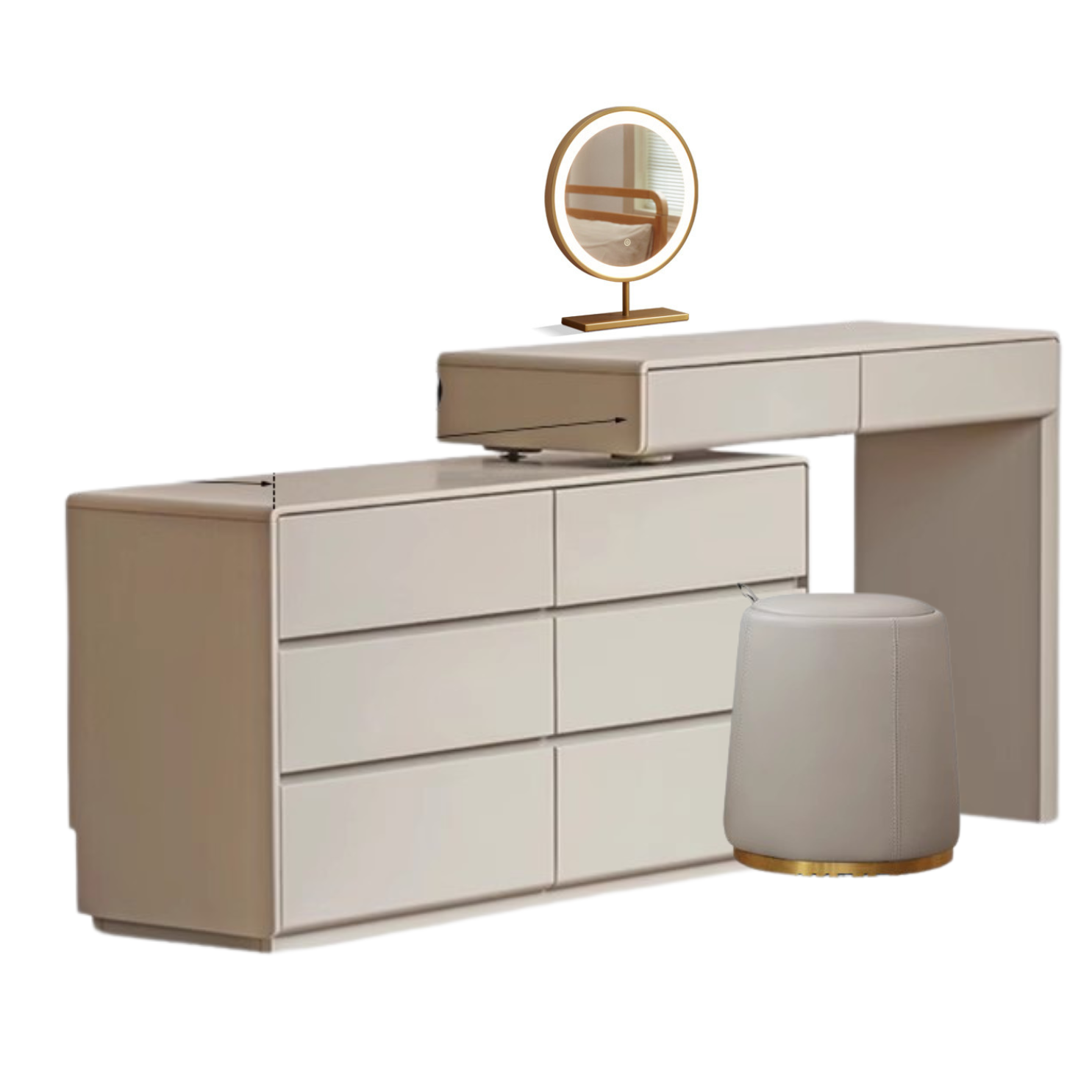 Poplar Solid Wood, Solid Rubberwood L-Shape Dressing Table