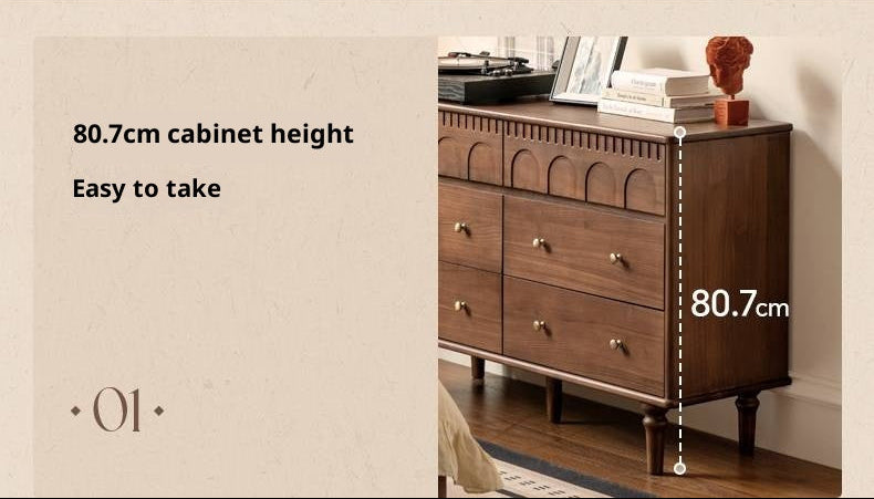Black Walnut, Poplar, Solid Rubberwood French Retro Chest of Drawers