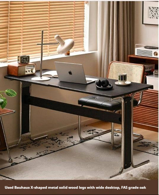 Oak, Ash Solid Wood Bauhaus Black Computer Desk.