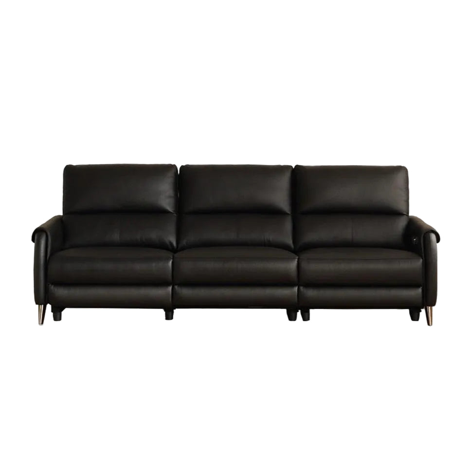 Genuine leather zero-wall electric recliner sofa with high backrest, deep cushioned seats