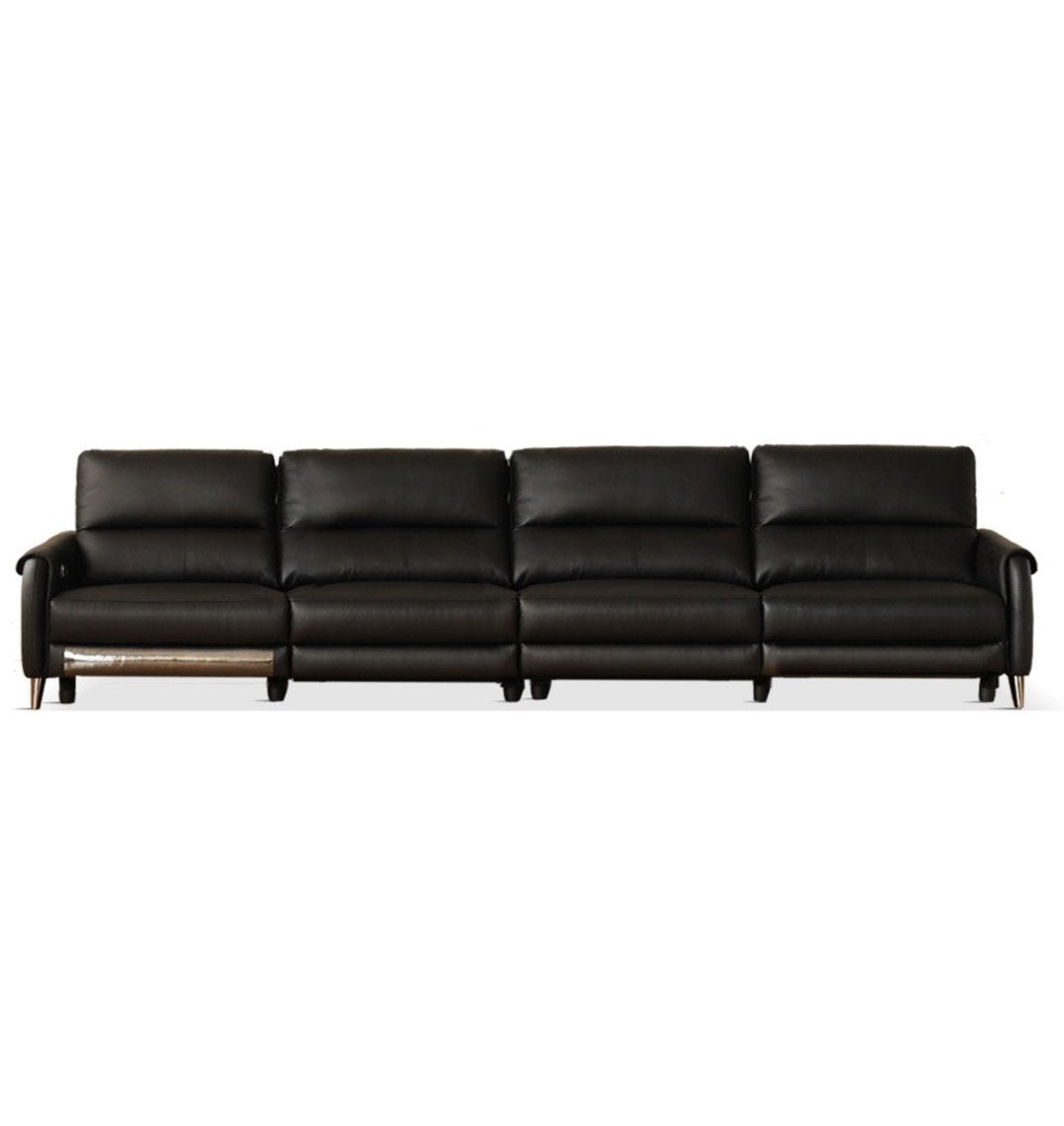 Leather Top Layer Yellow Cowhide Black Multifunctional Electric Sofa,