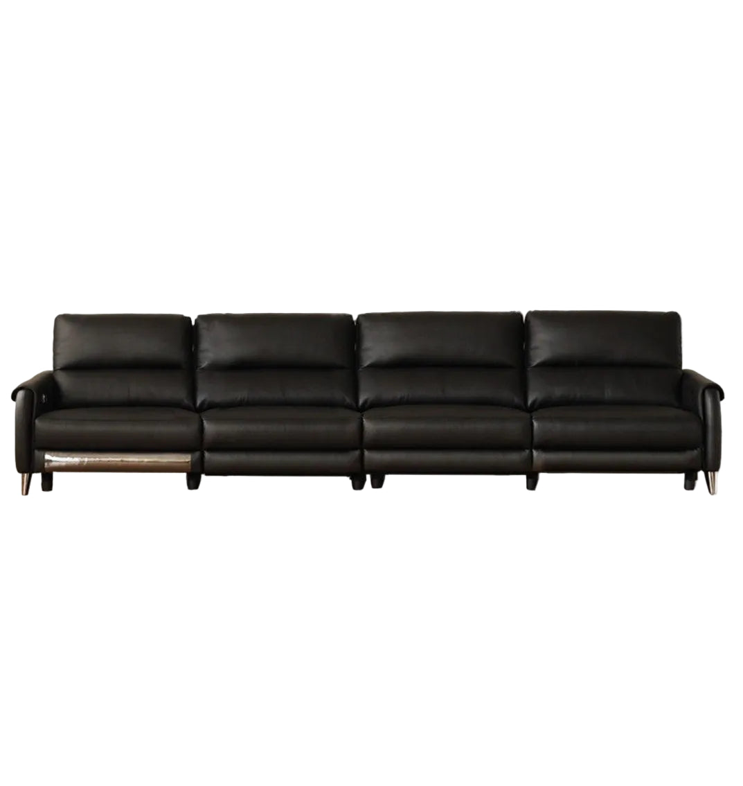 Genuine leather zero-wall electric recliner sofa with high backrest, deep cushioned seats