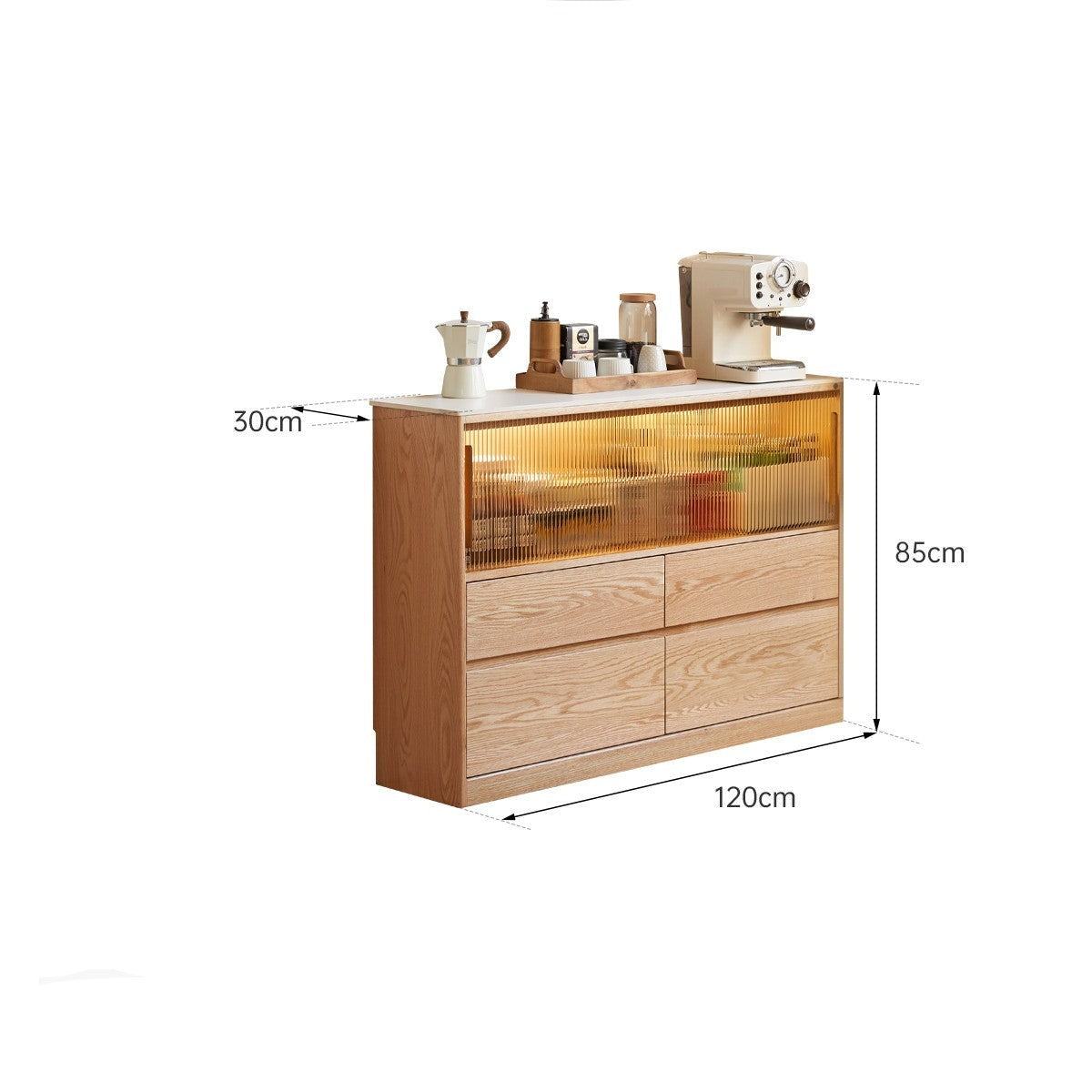 Oak Solid Wood, Solid RubberWood  Slate Ultra-Narrow Sideboard