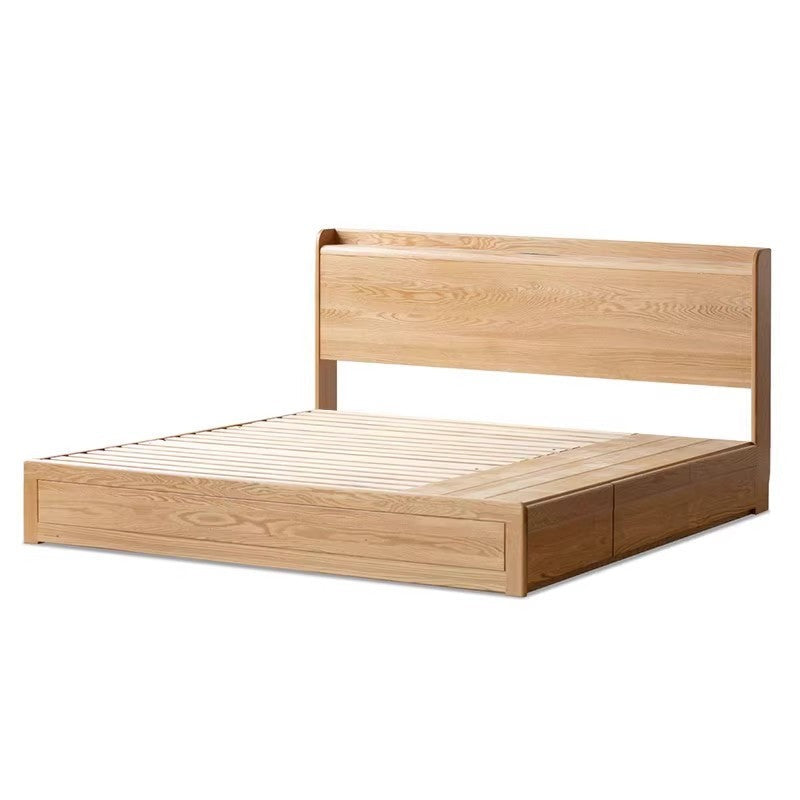 Oak Solid Wood Drawer Storage Bed with Sockets Box Bed