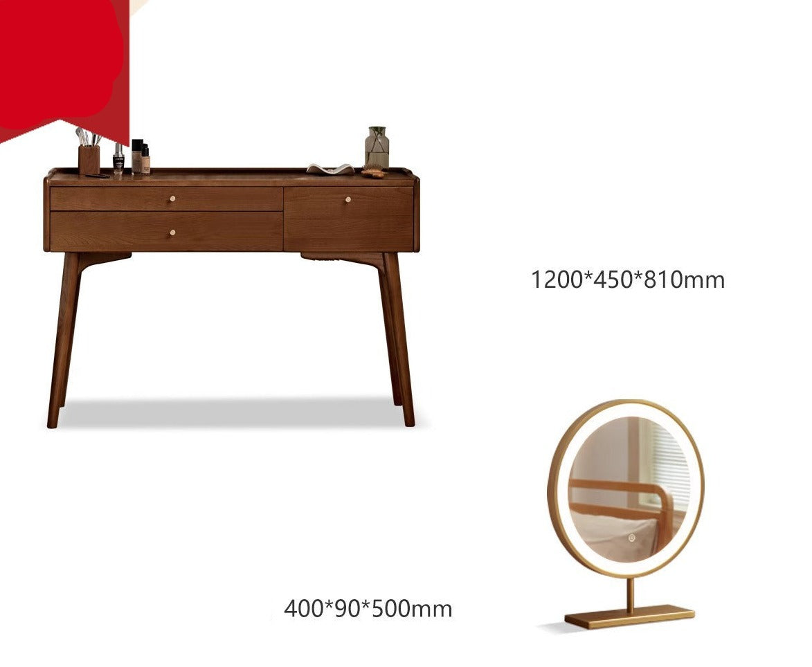 Ash wood dressing table LED makeup mirror"