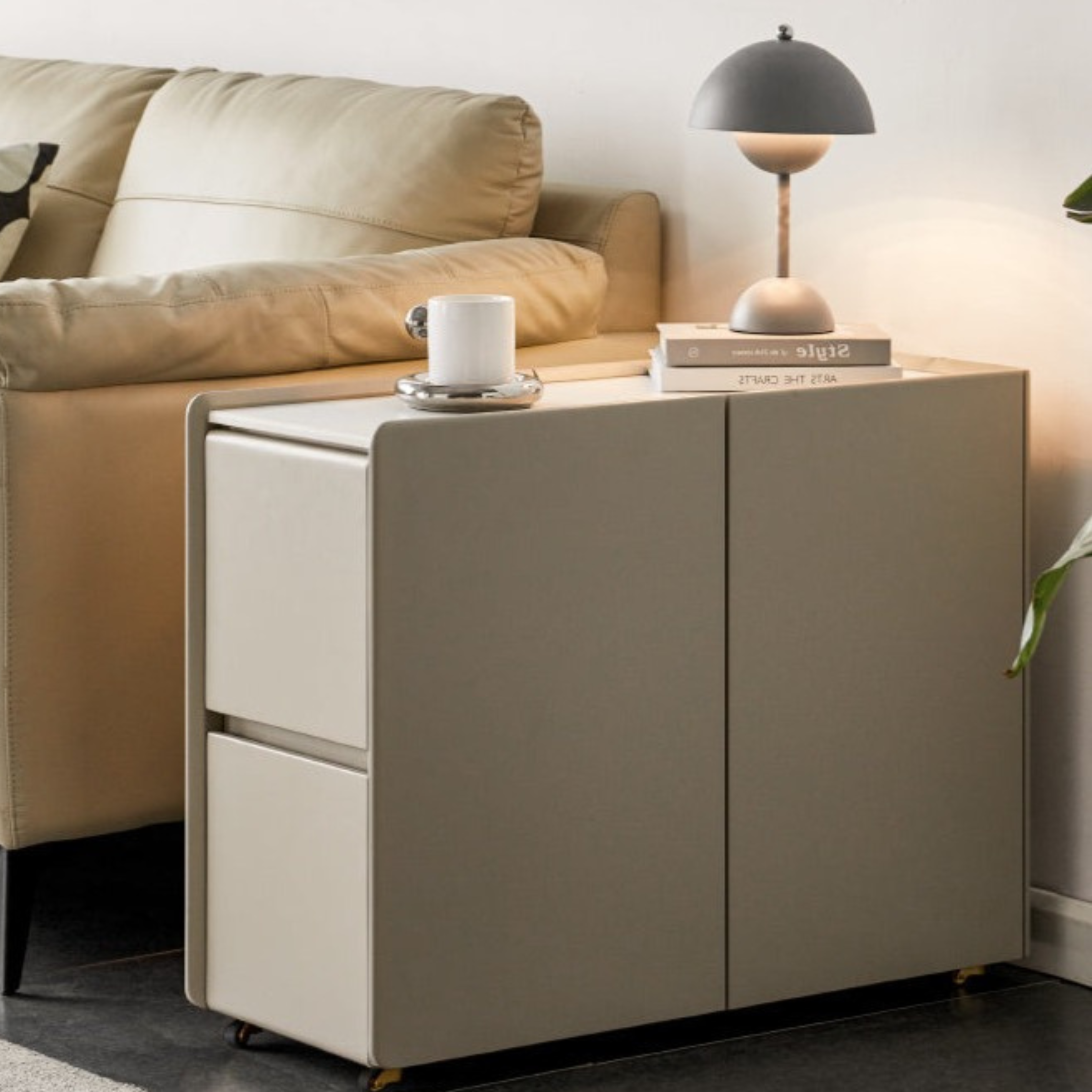 Poplar Solid Wood Side Table With Rock Slab Top