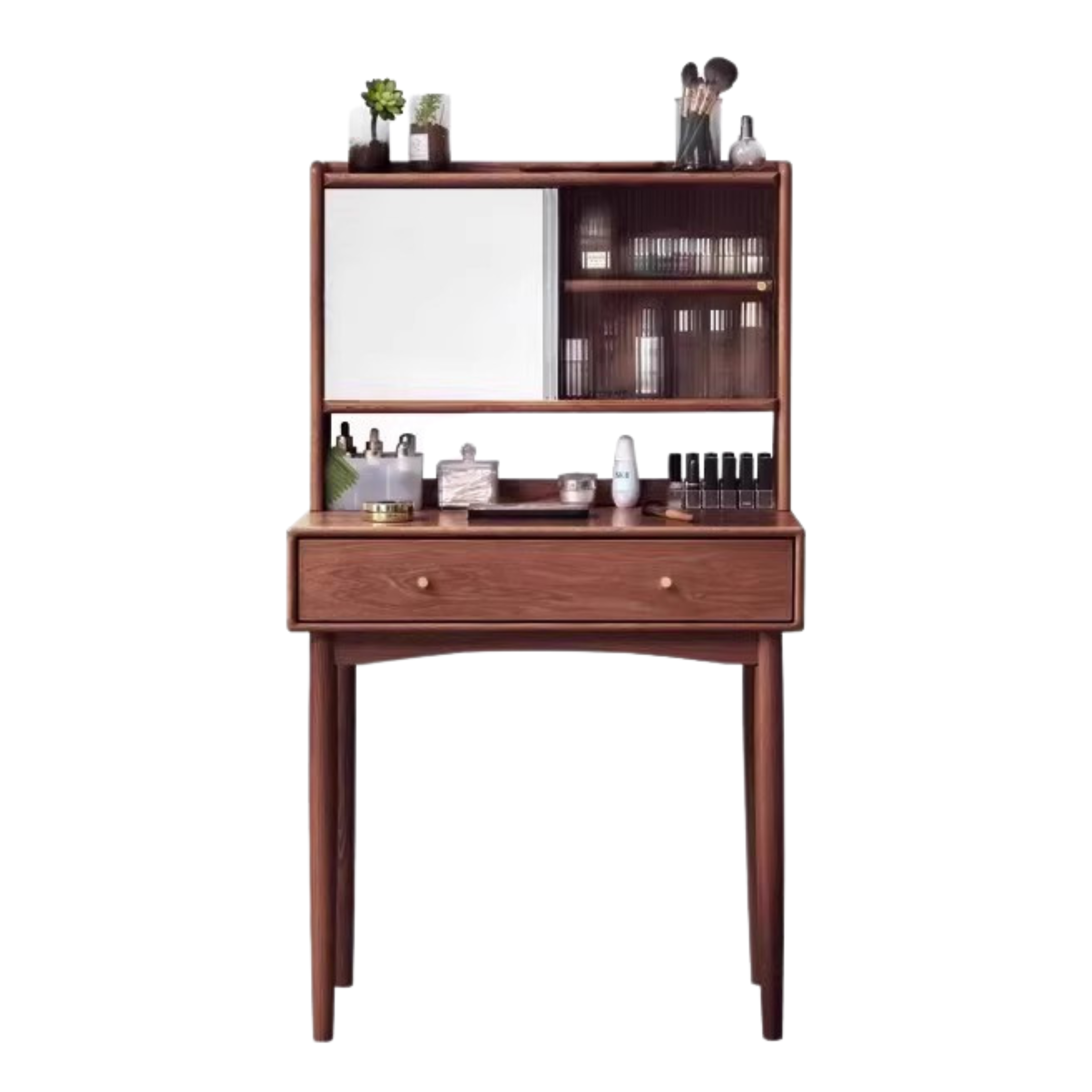 Solid Rubberwood, Oak Solid Wood Dressing Table Hidden Makeup Mirror.
