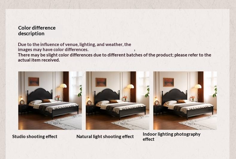 Rubberwood Solid Wood Bed American Retro Black Style