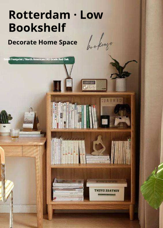 Oak Solid Wood, Solid Rubberwood Modern Open Grid Bookcase