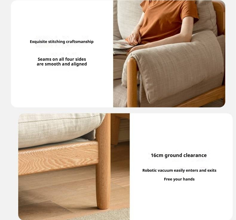 Oak Solid Wood Modern Fabric Sofa