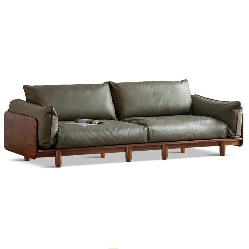 Oak Solid Wood Leather, Fabric Straight Sofa.