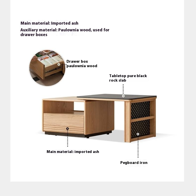 Ash Solid Wood Movable Rock Plate Tea Table