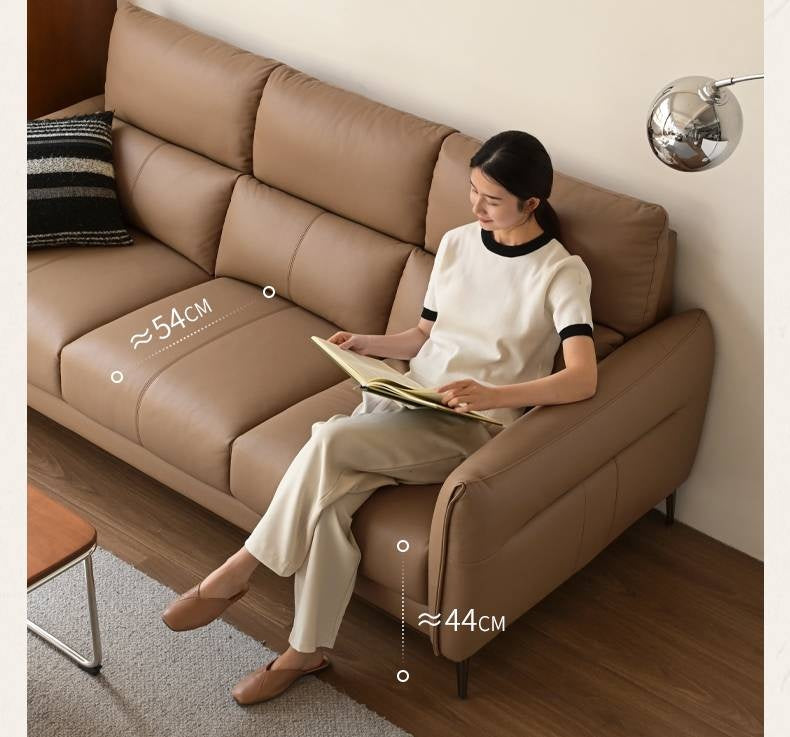 Genuine Leather High-Back Modern Sofa