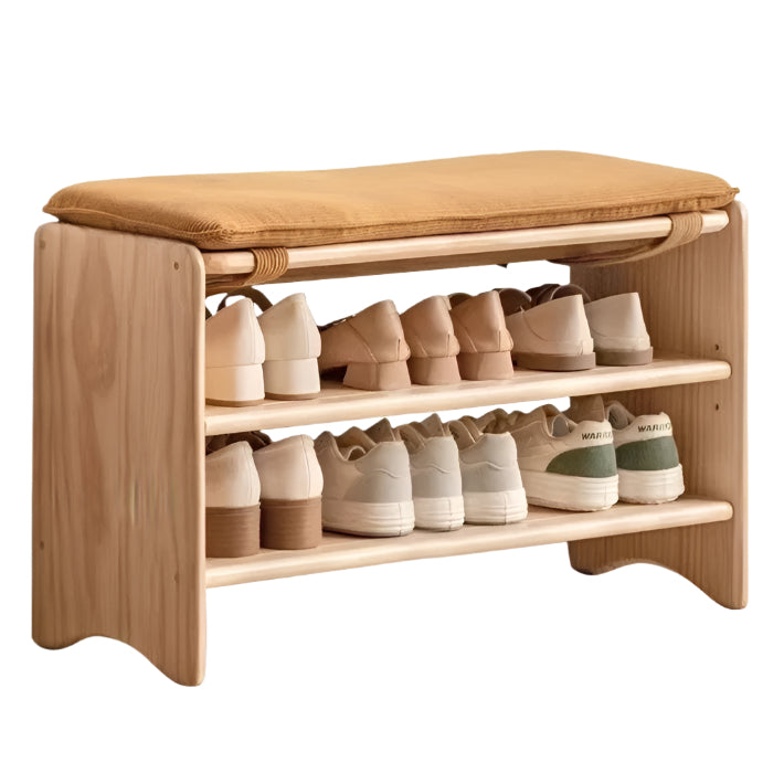 Pine Solid Wood Shoe Bench Multi-layer Log Shoe Rack