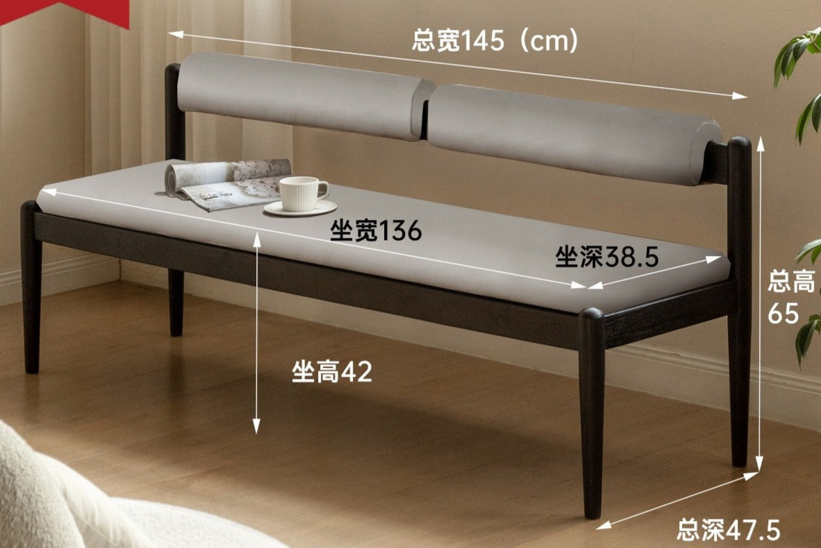 Oak Solid Wood Bench With Backrest