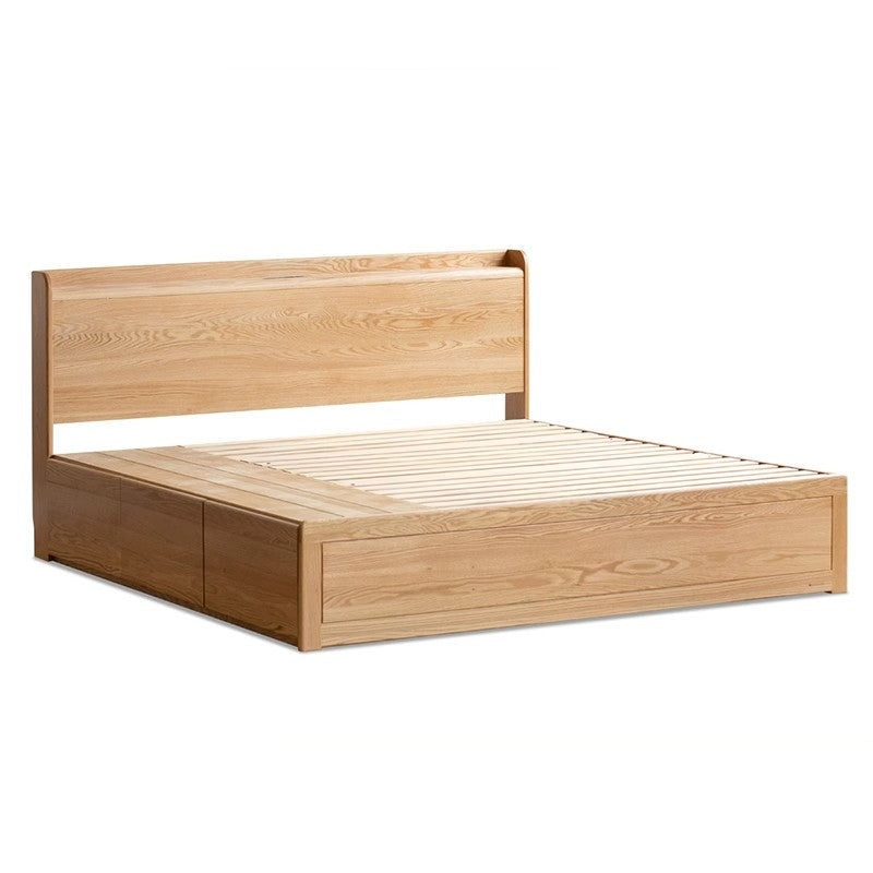 Oak Solid Wood Drawer Storage Bed with Sockets Box Bed