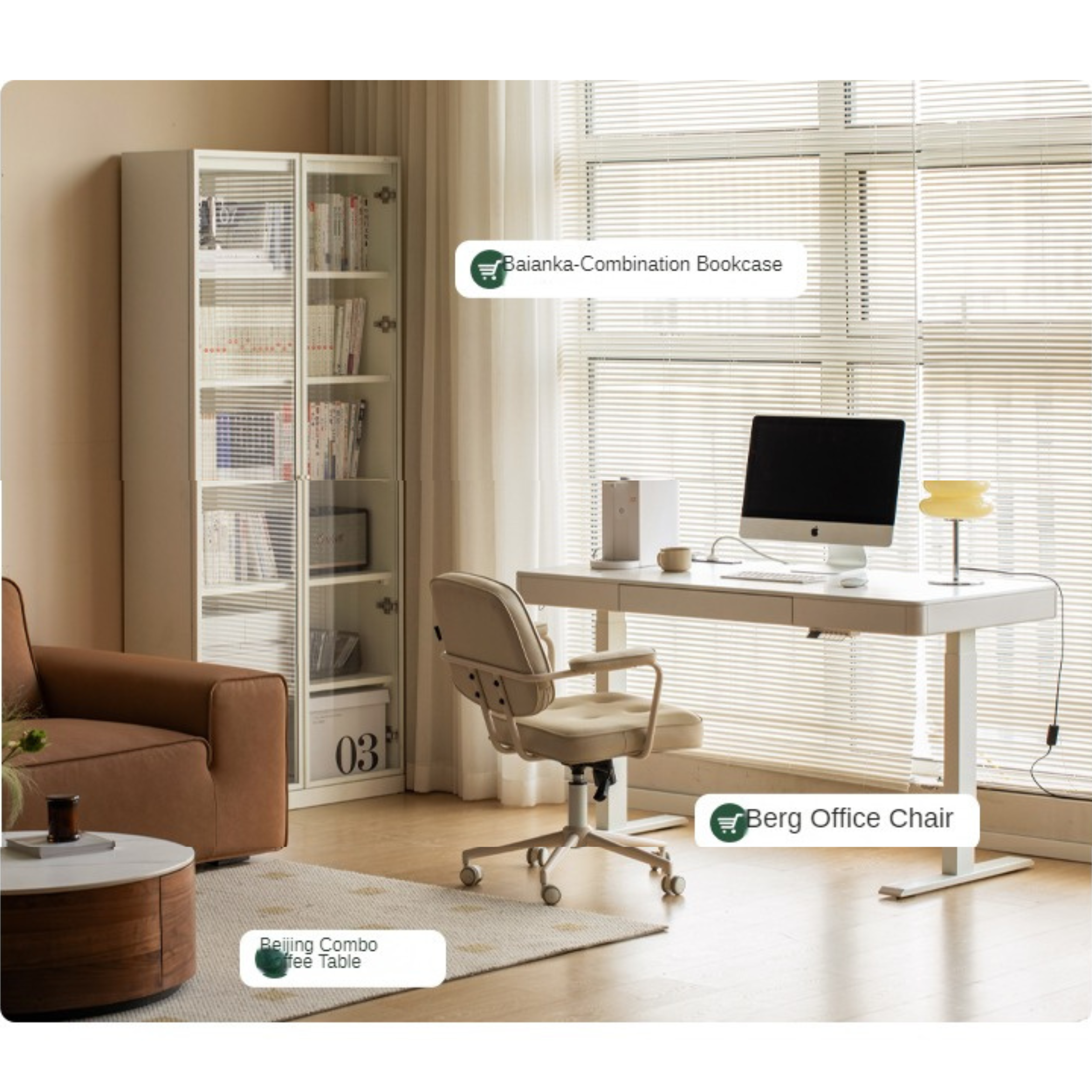 Solid Rubberwood Smart Electric Lift Desk Cream Style