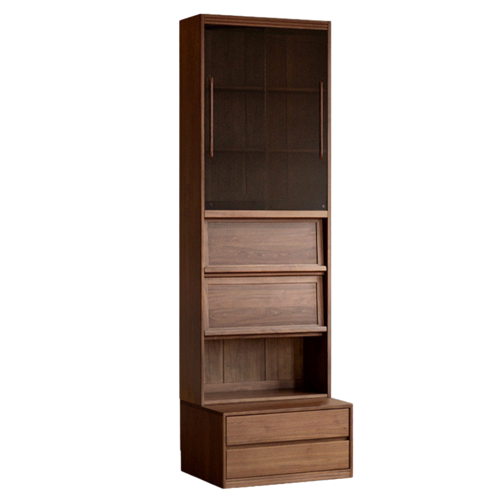 Black Walnut, Sandalwood Solid Wood Light Luxury Combined Bookshelf With Seat