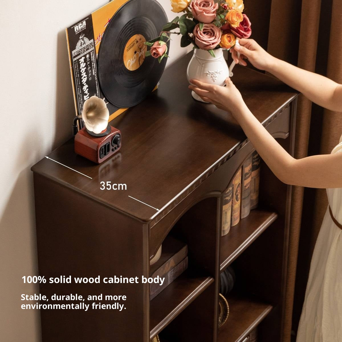 Poplar Solid Wood French Retro Side Cabinet.