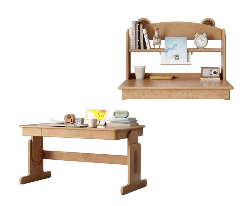 Beech Solid Wood Lifting Desk Bookshelf Combination