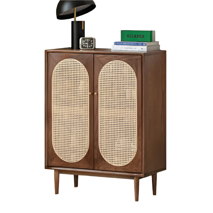 Oak Solid Wood Rattan Wall-Mounted Shoe Cabinet