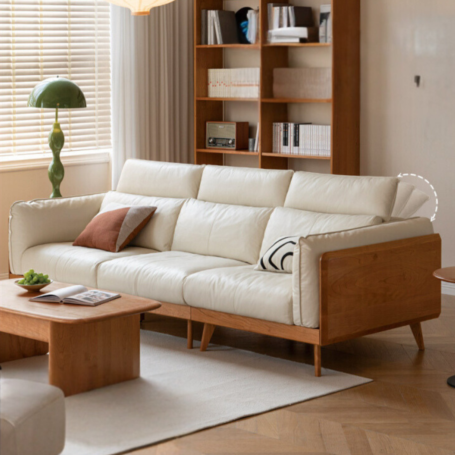 Cherry Solid Wood Black Label Leather Down Sofa.