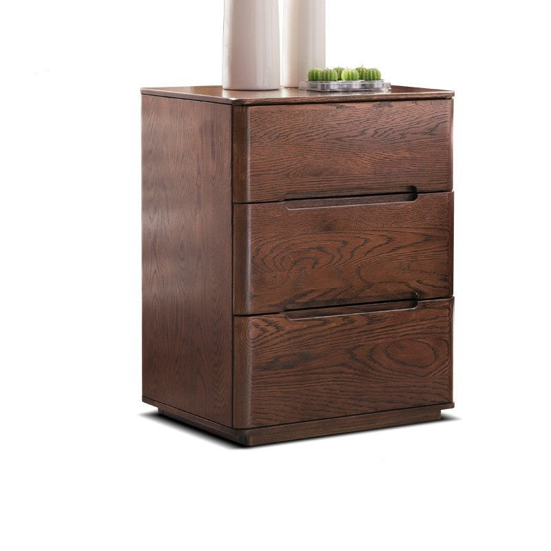 Oak Solid Wood Nightstand with Lock.