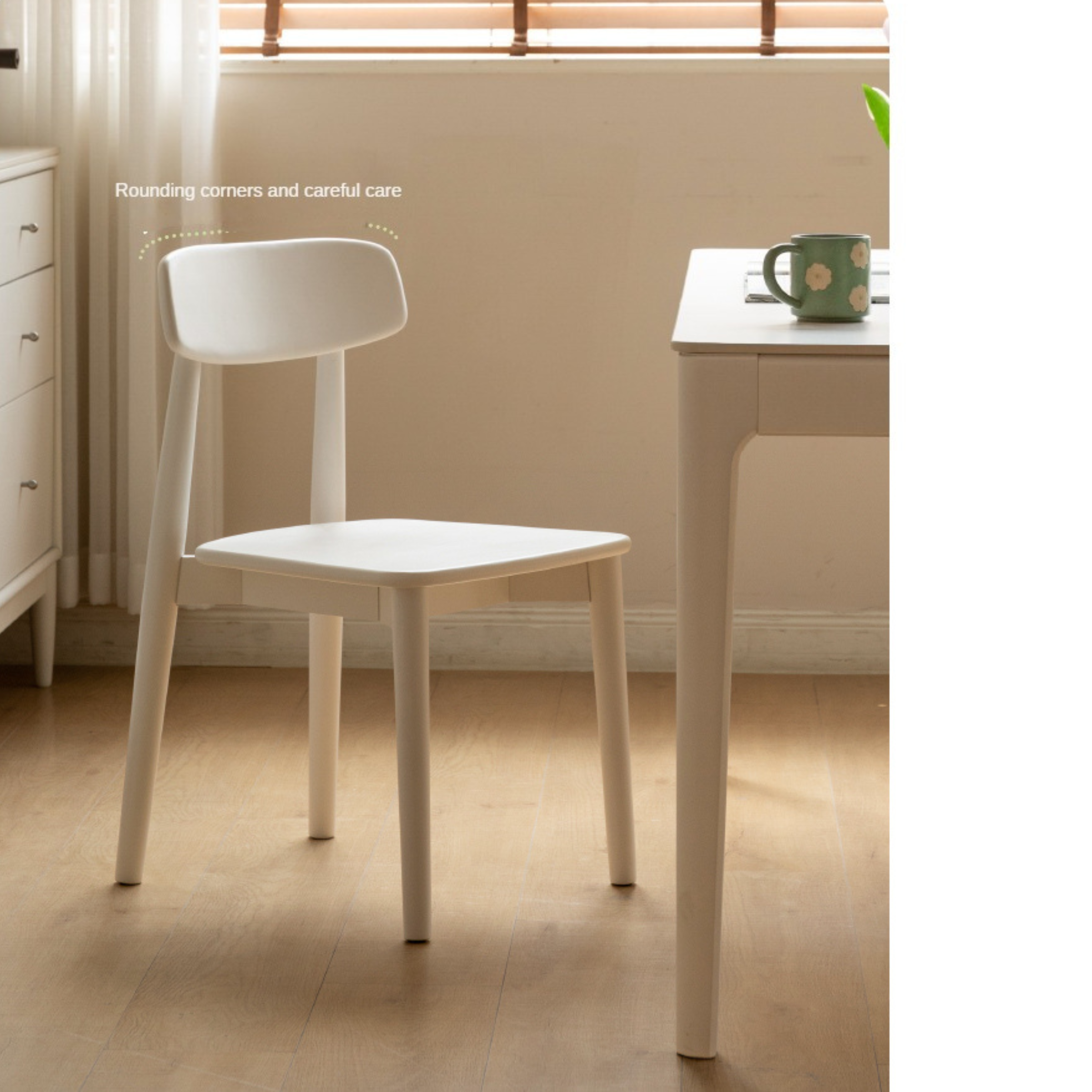 4 pcs Solid RubberWood, Birch Solid Wood Dining Chair Cream Style