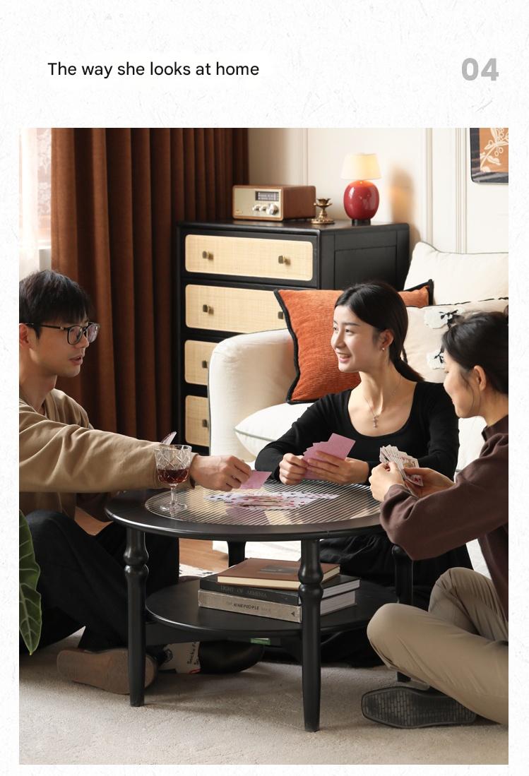 Rubber Solid Wood French Retro Glass Coffee Table.