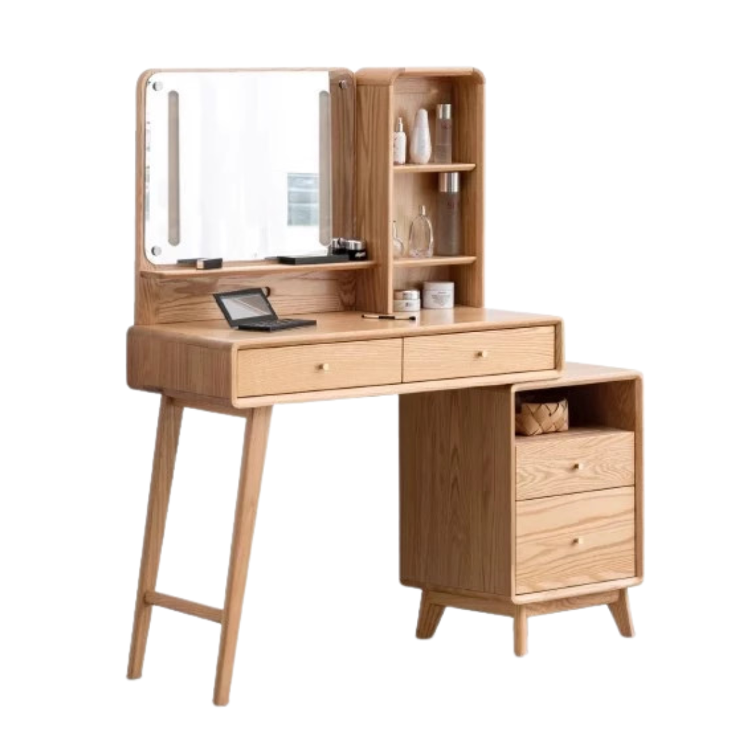 Oak, Rubberwood Solid Wood Vanity Table Telescopic.