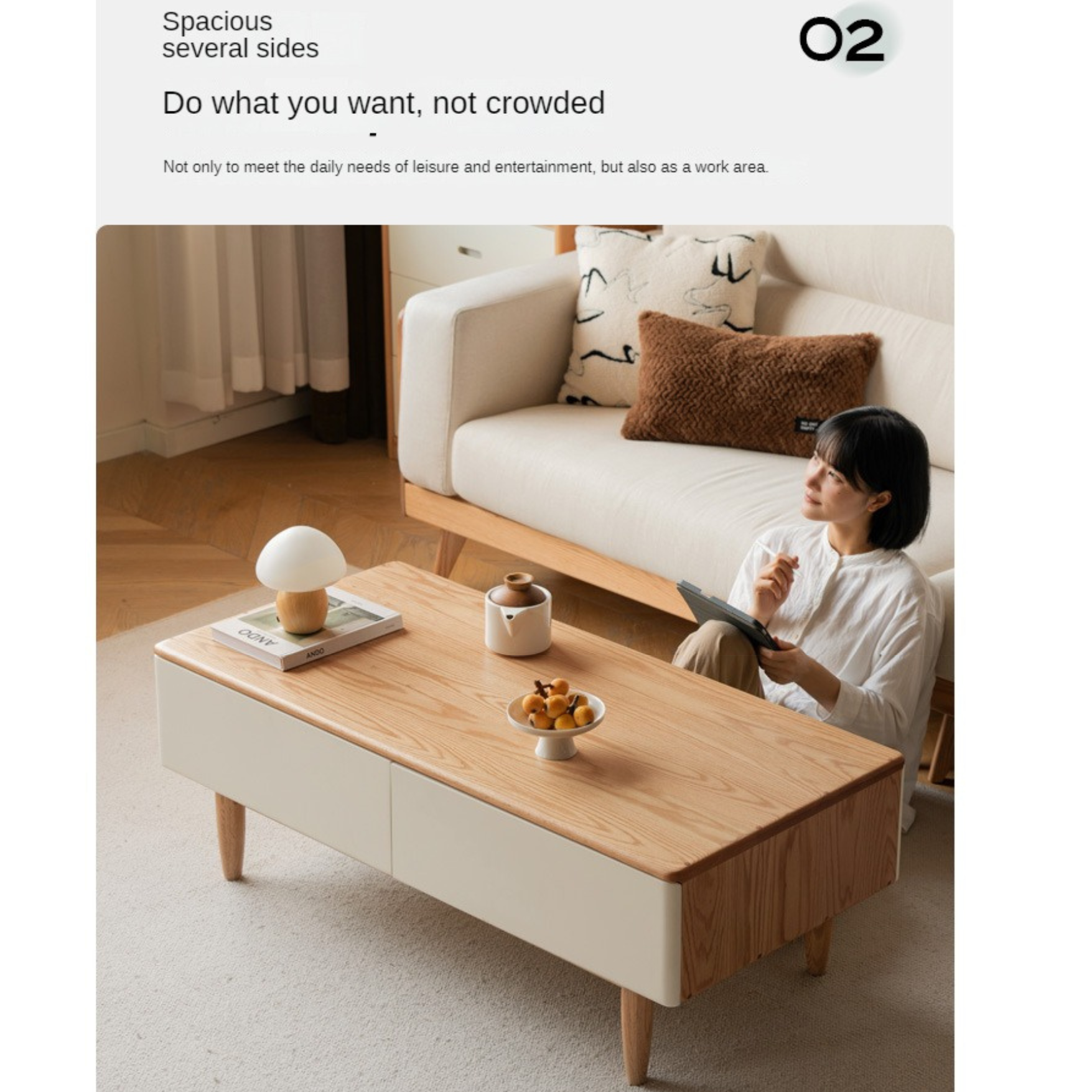 Oak Solid Wood Modern Coffee Table With Drawer