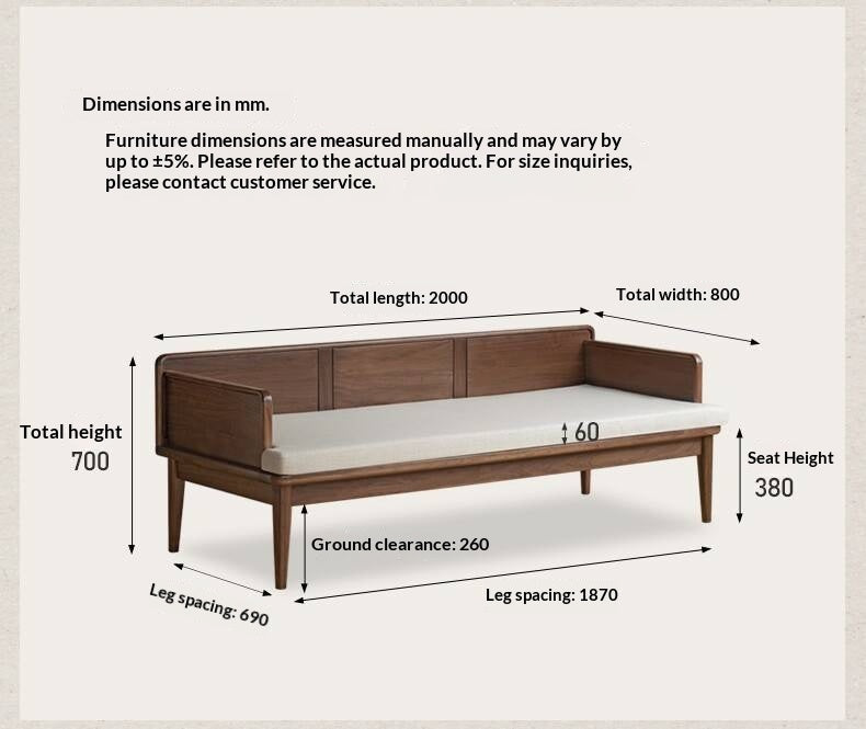 Black Walnut Solid wood Deep Seat Daybed Bench with Raised Wood Side Panels