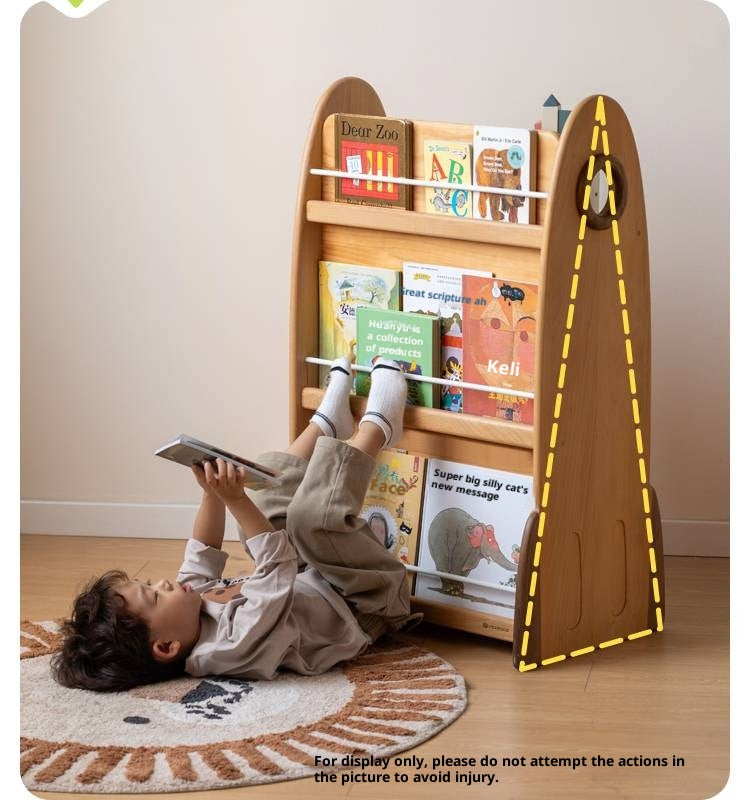 Beech Solid Wood Movable Double-Sided Floor-Standing Storage Children's Rack