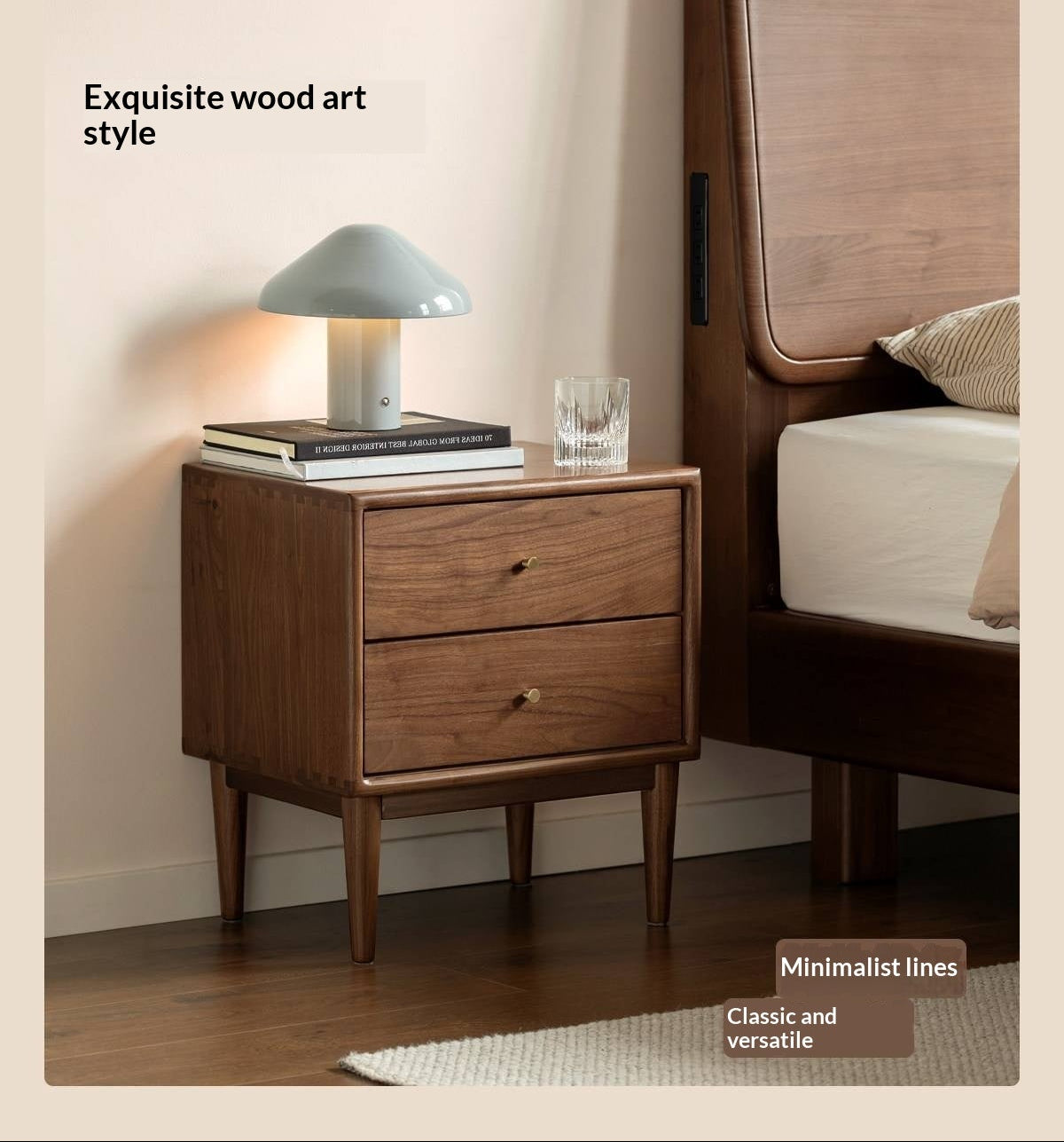 Black Walnut Solid Wood, Solid Longan Hardwood Nightstand.