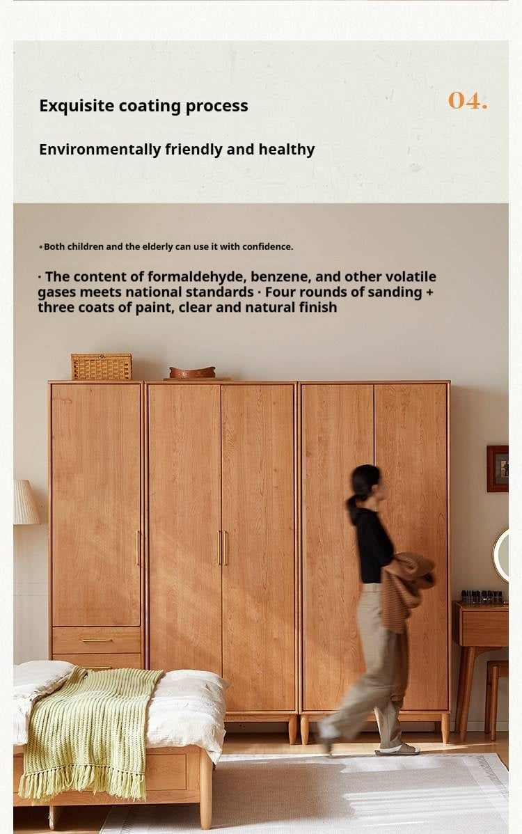 Cherry Solid Wood Wardrobe with Soft Modern Proportions