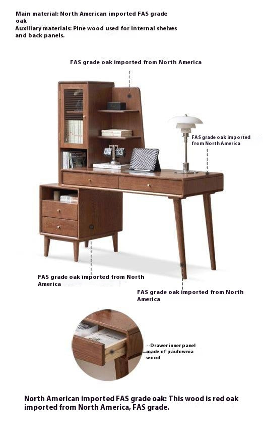 Oak Solid Wood Retractable Computer Desk