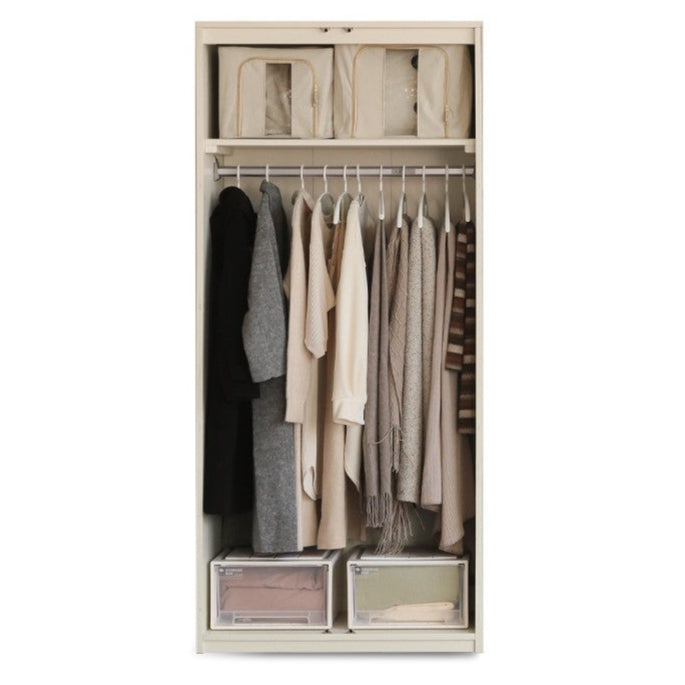 Poplar Solid Wood Modern Lighted Locker White Cream Style Wardrobe.
