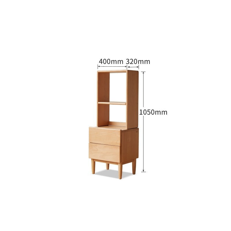 Beech Solid Wood Nightstand and Elevated Storage Rack, Bedside Bookshelf.