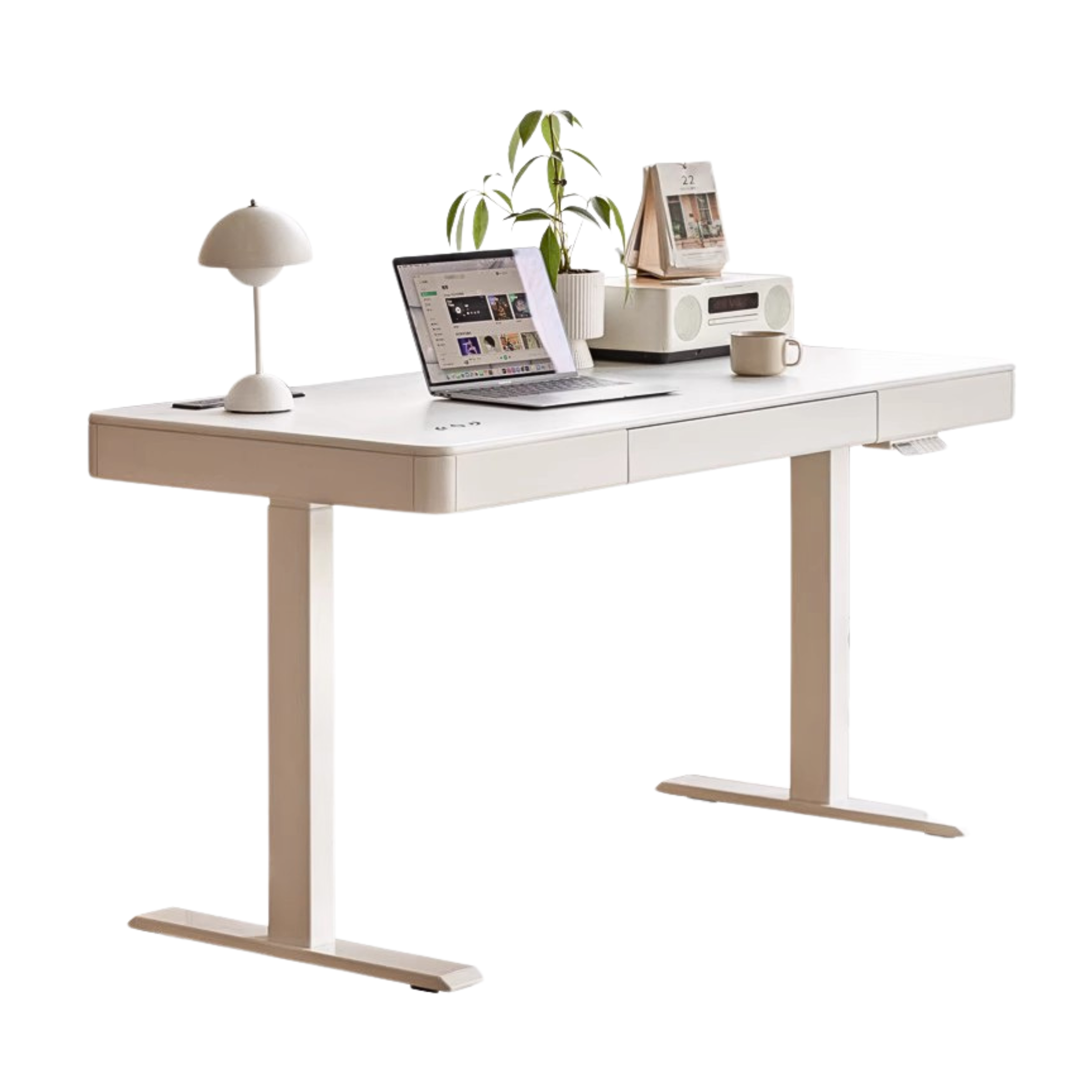 Solid Rubberwood Smart Electric Lift Desk Cream Style