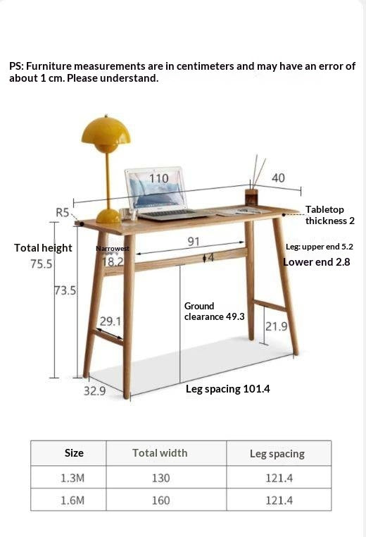 Oak, Cherry Solid Wood Narrow Office Desk
