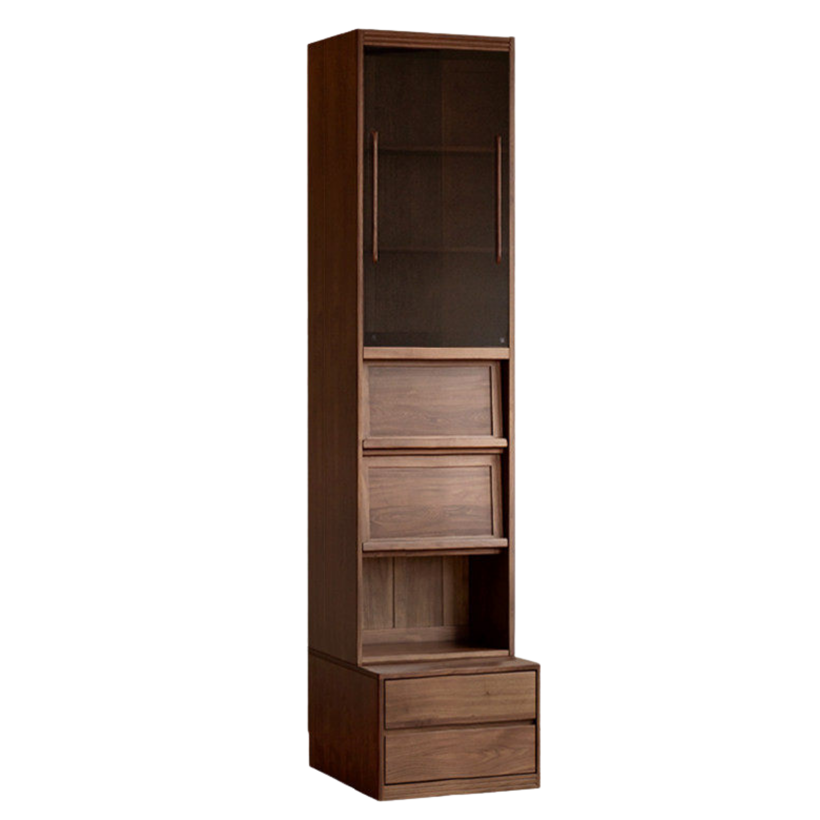 Black Walnut, Sandalwood Solid Wood Light Luxury Combined Bookshelf With Seat
