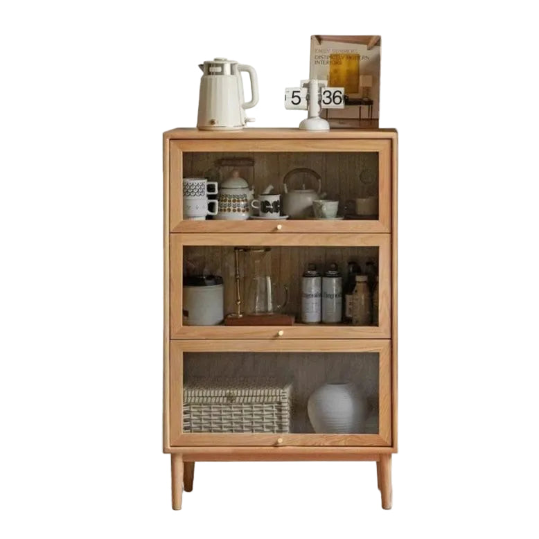Solid Rubberwood, Oak Solid Wood Multi layer Flip Door Glass Bookcase