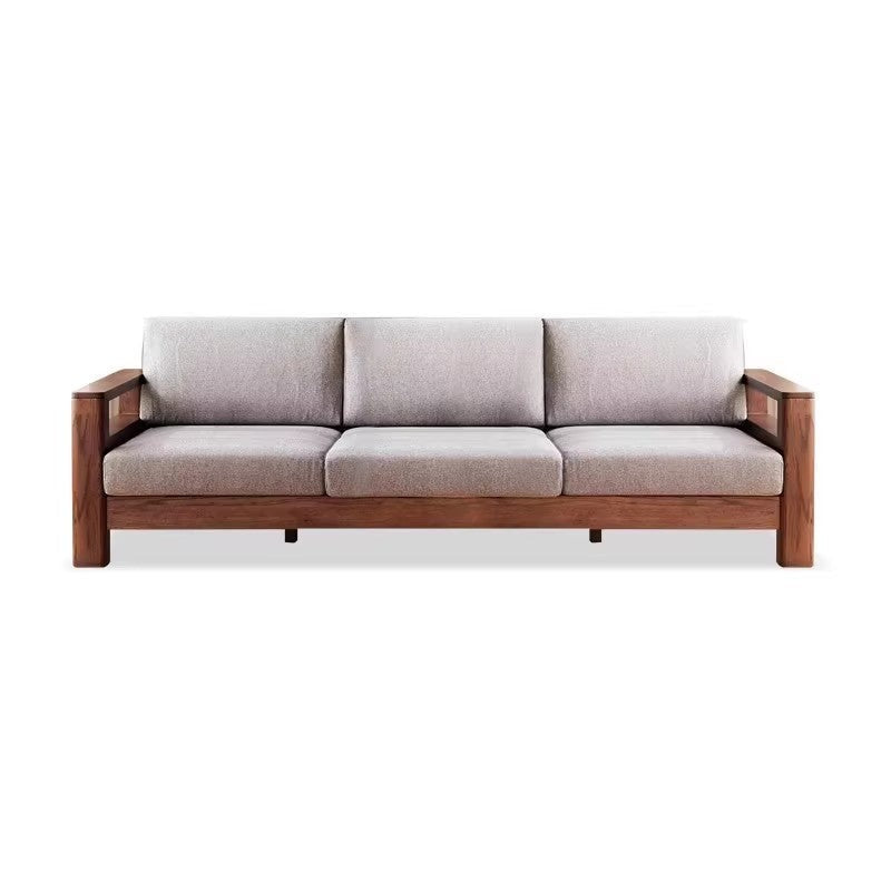 Oak, Solid Rubberwood Walnut Color Fabric Sofa.